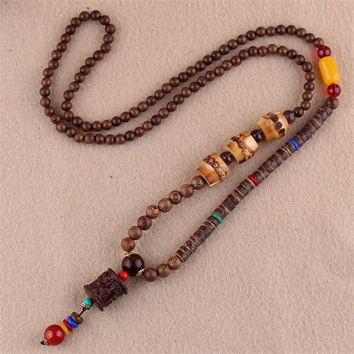 Colgante de collar de protección de elefante de ágata de semilla Bodhi de madera de wengué tibetano con Buddha Stones