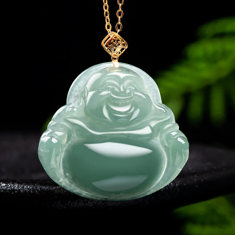 Colgante de collar de abundancia de prosperidad de jade natural de Buda sonriente - image 6