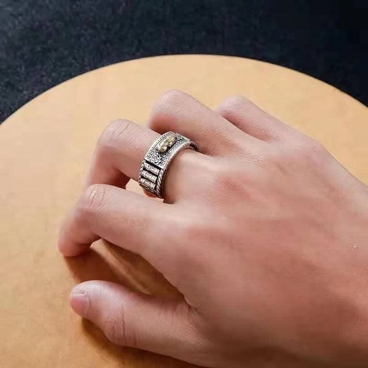 Anillo de pareja con Buddha Stones Lucky FengShui PiXiu, ruedas de oración de riqueza