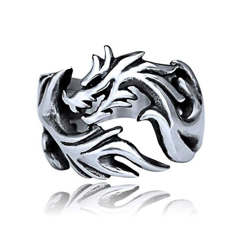 Anillo ajustable de fuerza de protección con patrón de dragón de Buddha Stones