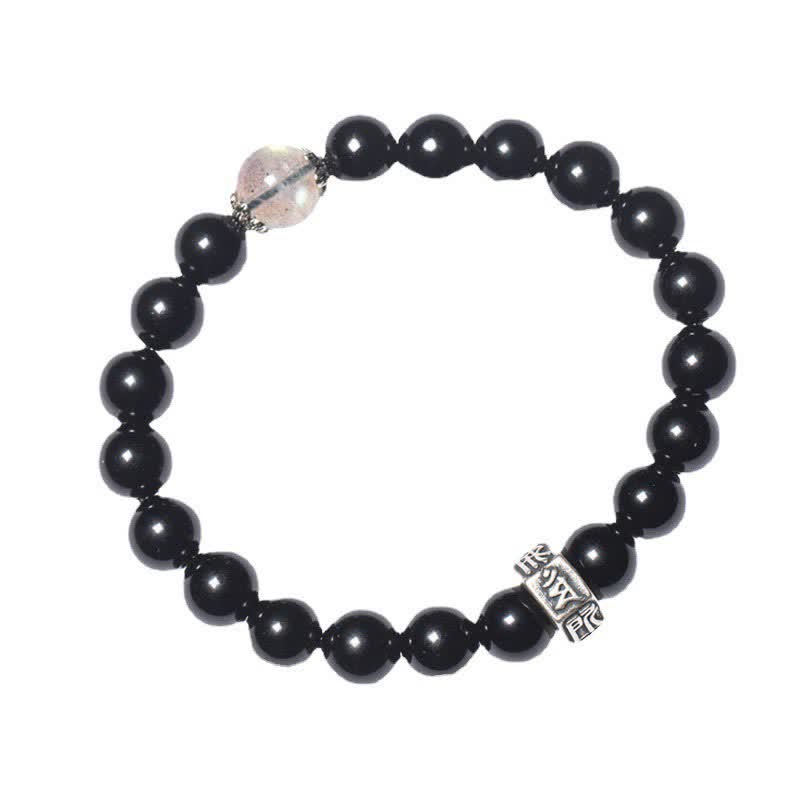 Pulsera de fuerza de piedra lunar de obsidiana negra de plata de ley 925 con Buda natal del zodíaco chino