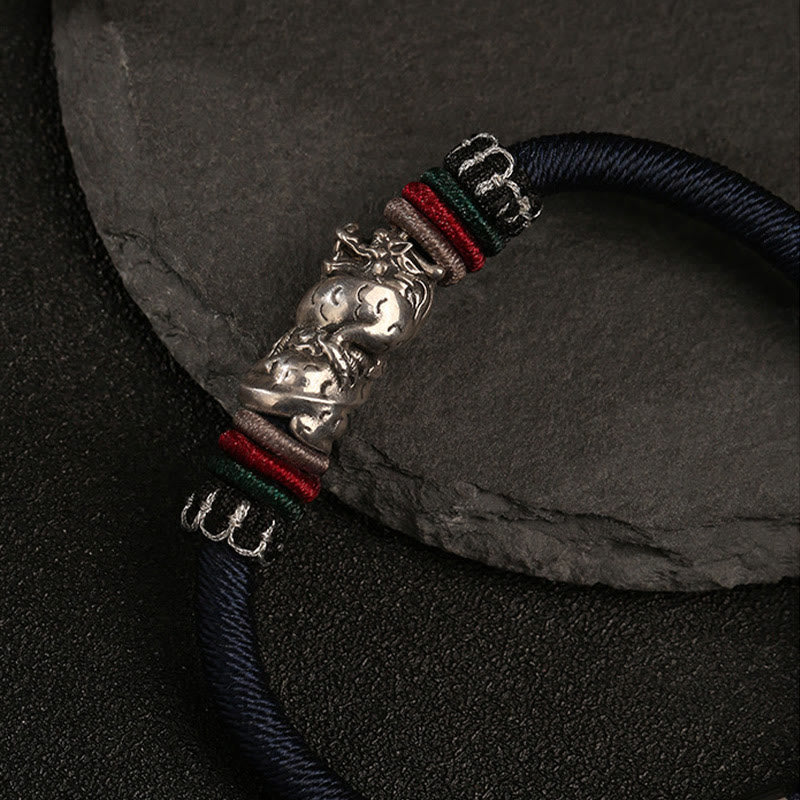 Pulsera de cuerda de la suerte del dragón auspicioso del año del dragón de plata de ley 925 hecha a mano con Buddha Stones