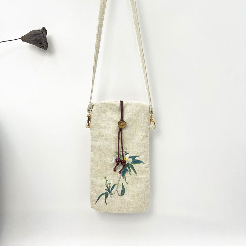 Buddha Stones, pequeñas flores bordadas, bolso de hombro, bolso para teléfono móvil, 11*20cm