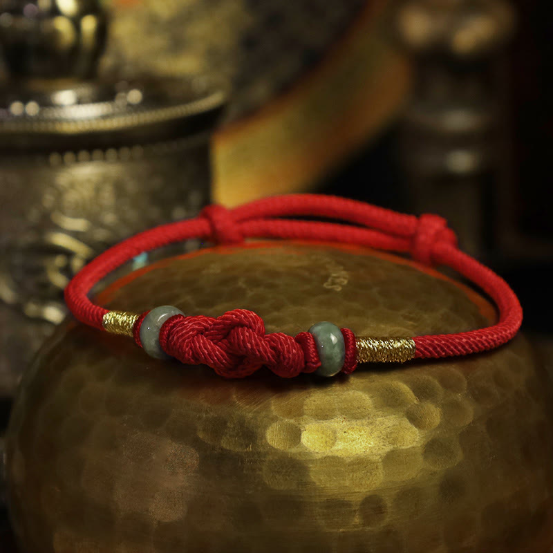 Pulsera de pareja trenzada con nudo de la suerte de Jade, hilo rojo, Buddha Stones
