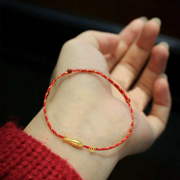 Pulsera trenzada de la suerte y la riqueza de los peces Koi chapada en oro de 14 quilates con Buddha Stones
