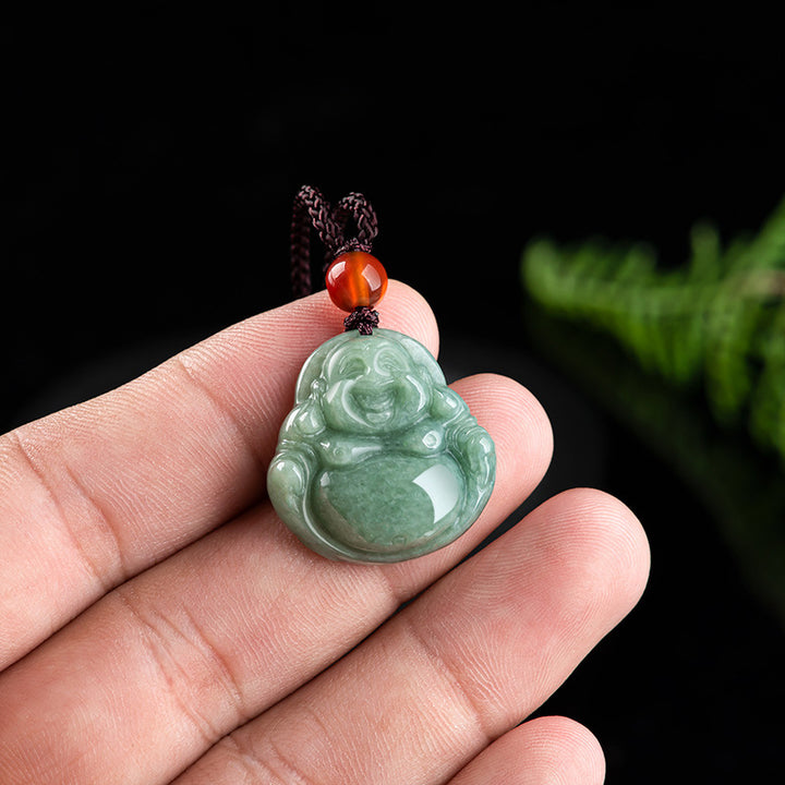 Buddha Stones Buda sonriente Jade cian Collar de éxito Colgante de cadena - image 7