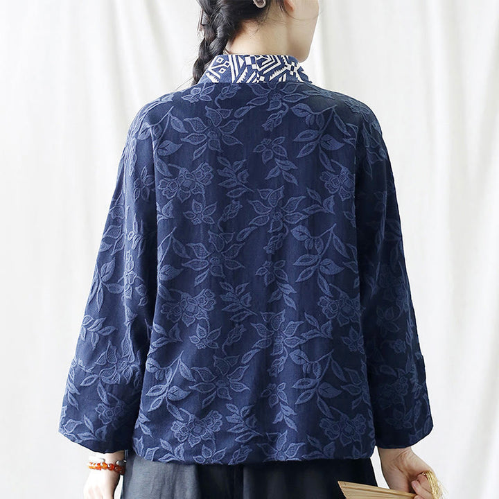 Chaqueta de manga larga con cuello en V y jacquard floral con Buddha Stones