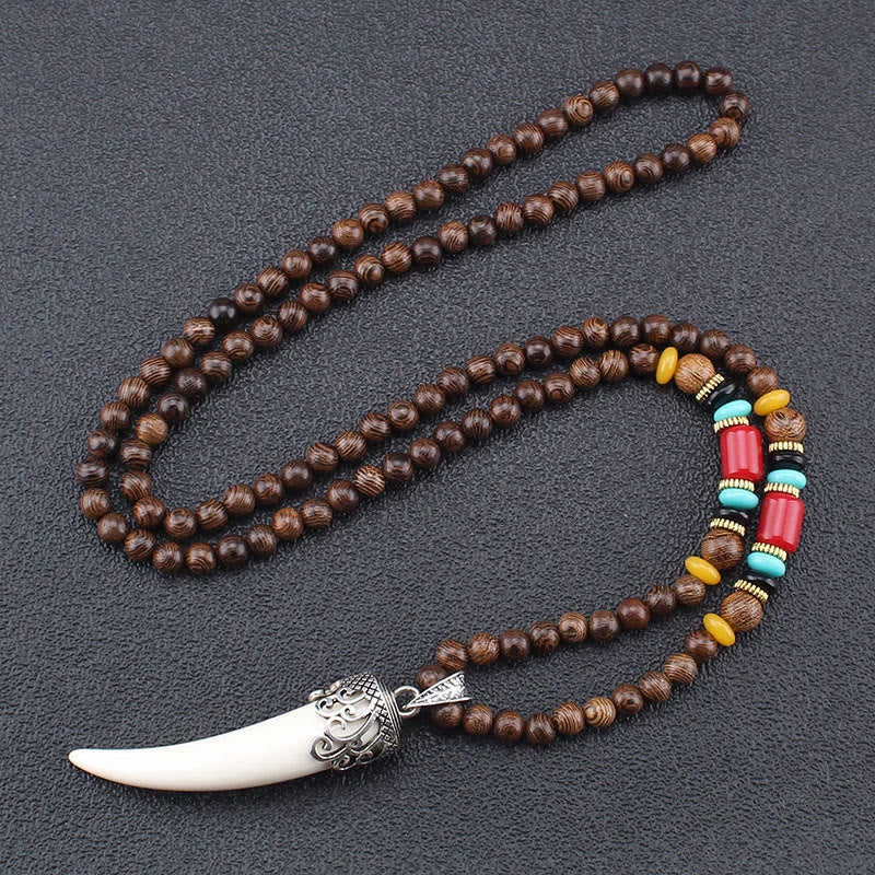 Colgante de collar de meditación de protección estilo cuerno de piedra turquesa de madera de wengué