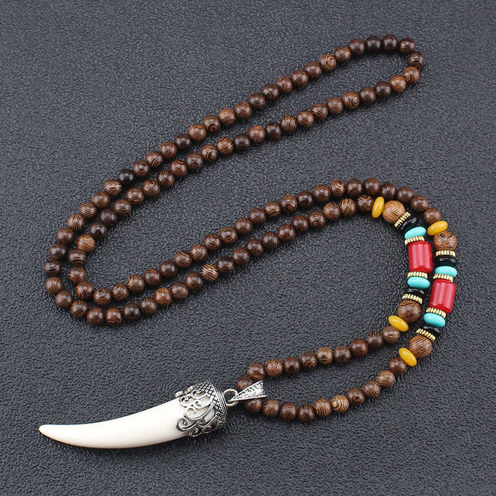 Colgante de collar de meditación de protección estilo cuerno de piedra turquesa de madera de wengué