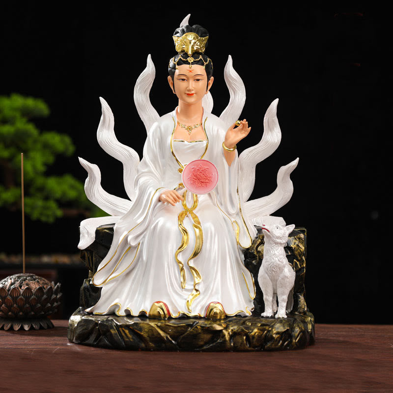 Buddha Stones, zorro de nueve colas, Hada, protección de la suerte, resina, decoración del hogar - Zorro blanco hembra de nueve colas - image 3