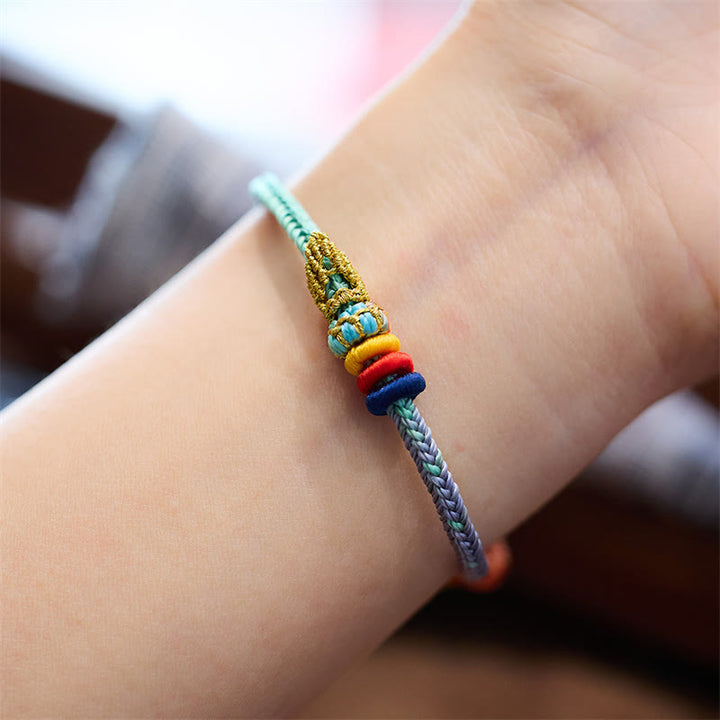 Pulsera hecha a mano con Buddha Stones, cuerda colorida, ocho hilos, nudo de paz, suerte
