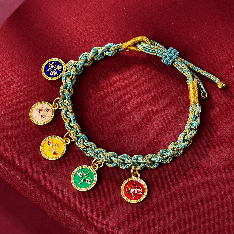 Pulsera trenzada de cuerda multicolor tibetana hecha a mano con Buddha Stones , cinco dioses de la riqueza y la suerte