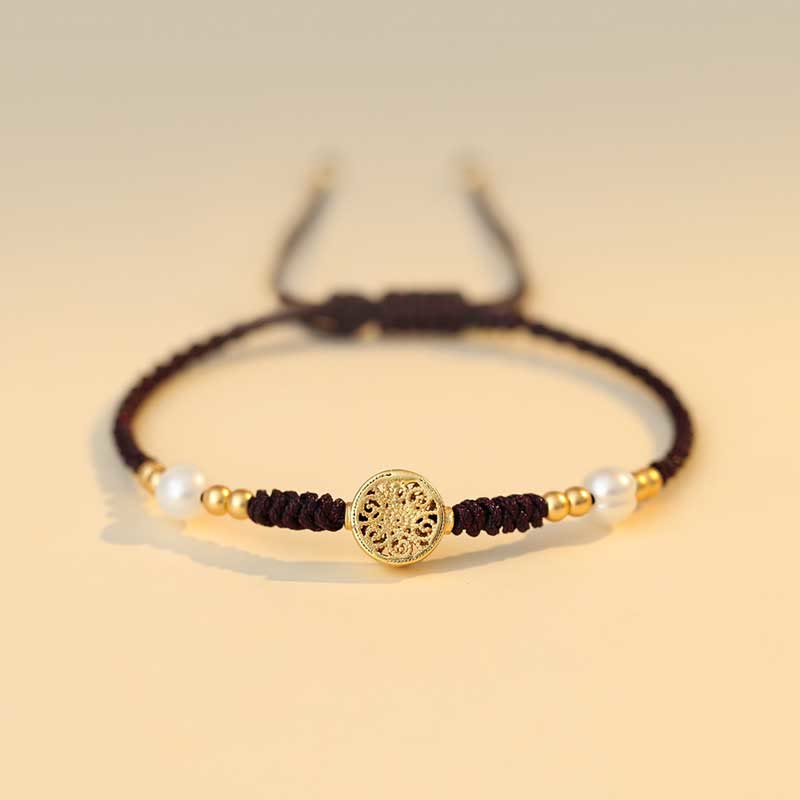 Pulsera trenzada de fuerza de la suerte del árbol de la fortuna de la moneda de cobre de las Buddha Stones