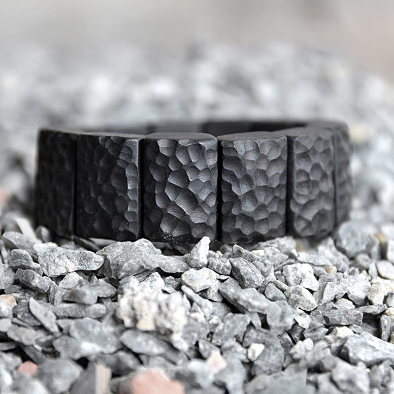 Pulsera de pareja de paz con textura de madera de ébano vintage con Buddha Stones