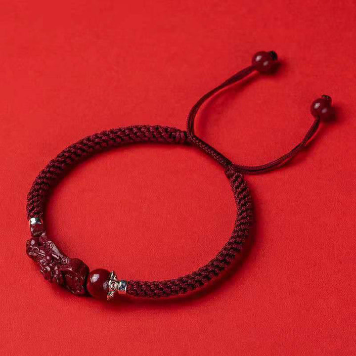 Pulsera trenzada de cinabrio PiXiu hecha a mano con Buddha Stones