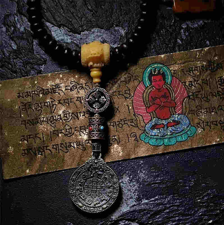 Tíbet 108 Mala cuentas púrpura semilla Bodhi Bagua Vajra pulsera auspiciosa