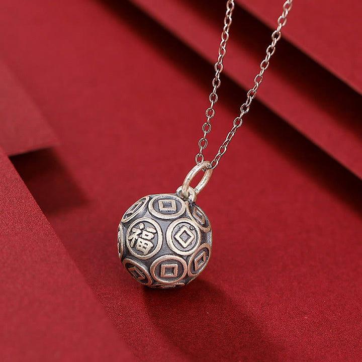 Collar con colgante de cadena de plata de ley 990 con diseño de moneda de cobre con diseño de Buddha Stones
