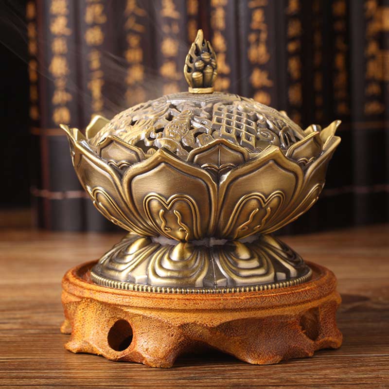 Quemador de incienso purificador en forma de loto tibetano con Buddha Stones