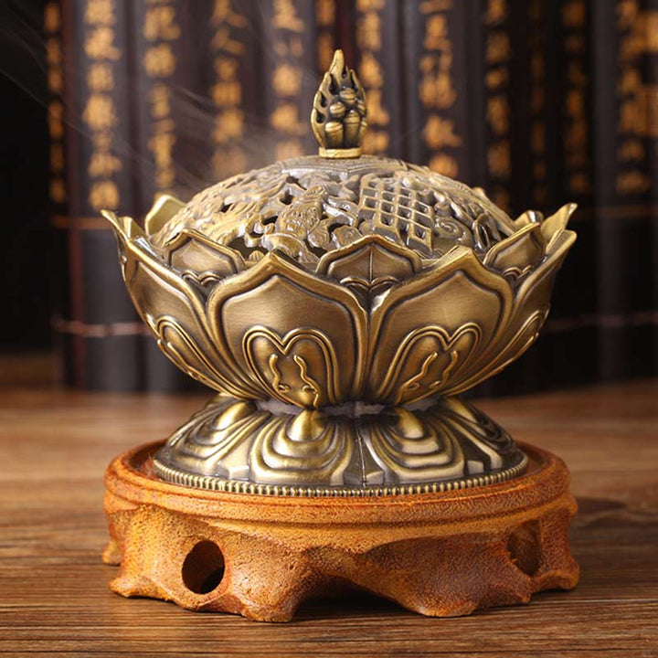 Quemador de incienso purificador en forma de loto tibetano con Buddha Stones