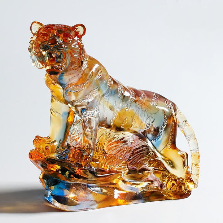 Pieza de arte de tigre de cristal Liuli hecha a mano, protección para decoración del hogar - Vistoso - image 0