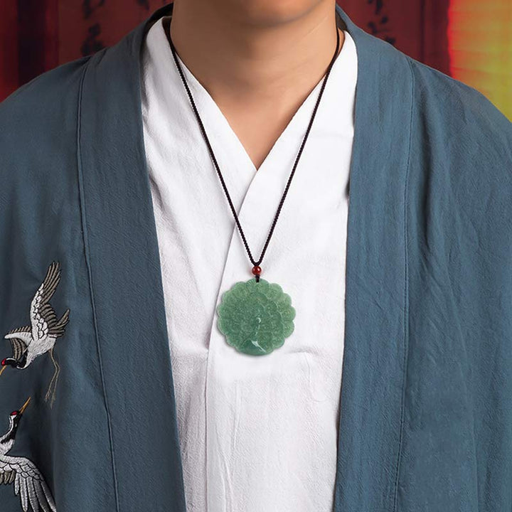Colgante de collar de prosperidad de suerte de pavo real de jade natural