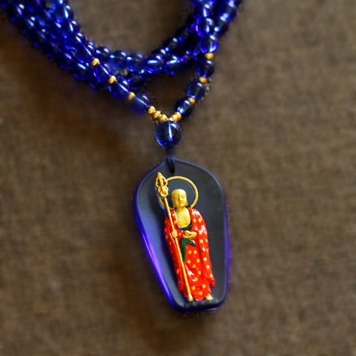 Collar con colgante de amuleto de compasión de cristal de Buda Liuli de Buddha Stones Ksitigarbha - Ksitigarbha de pie azul - image 7