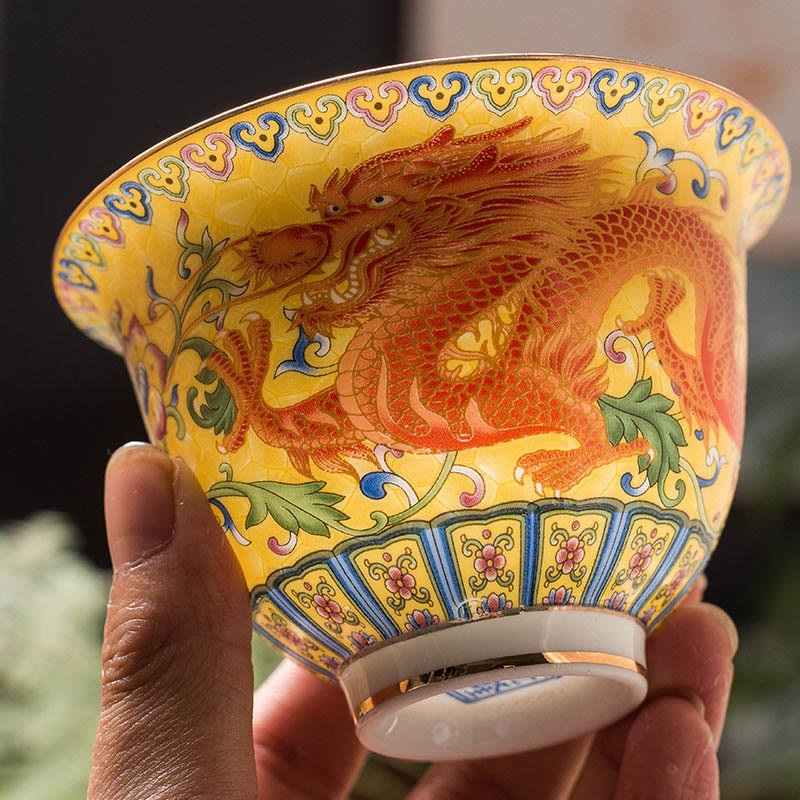Taza de té de cerámica con diseño de flor de Fénix y dragón, Buddha Stones , Gaiwan Sancai, taza de té de Kung Fu y platillo con tapa