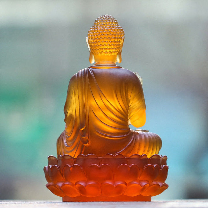 Buddha Stones hechas a mano Sakyamuni Buda Liuli, pieza de arte con cristal, estatua de compasión, decoración para el hogar y la Oficina