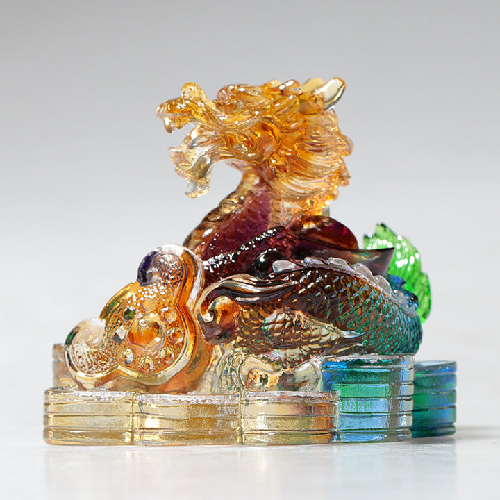 Buddha Stones Año del Dragón hechas a mano 12 Zodíaco chino Liuli pieza de arte con cristal protección decoración de la Oficina del hogar