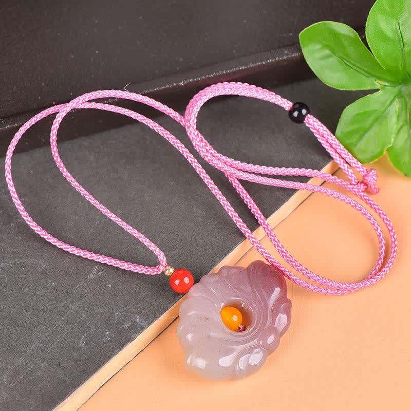 Colgante de collar de riqueza de flor de loto de jade de seda dorada rosa - Jade de seda dorada rosa - image 2