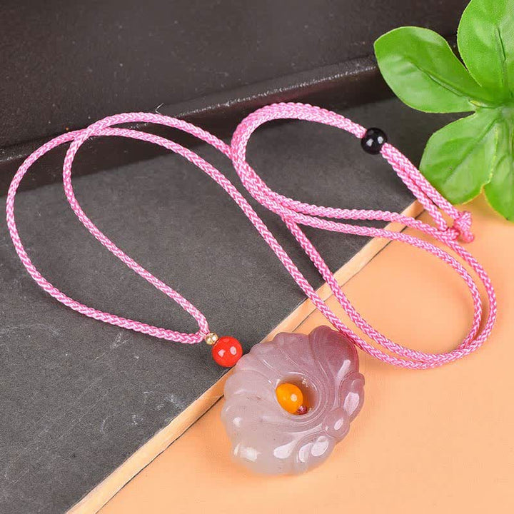 Colgante de collar de riqueza de flor de loto de jade de seda dorada rosa - Jade de seda dorada rosa - image 2