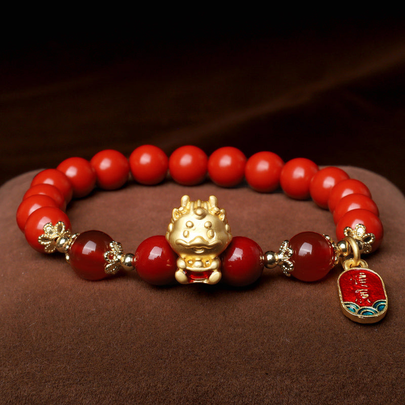 Pulsera de protección de lingotes de cinabrio natural del año del dragón con Buddha Stones