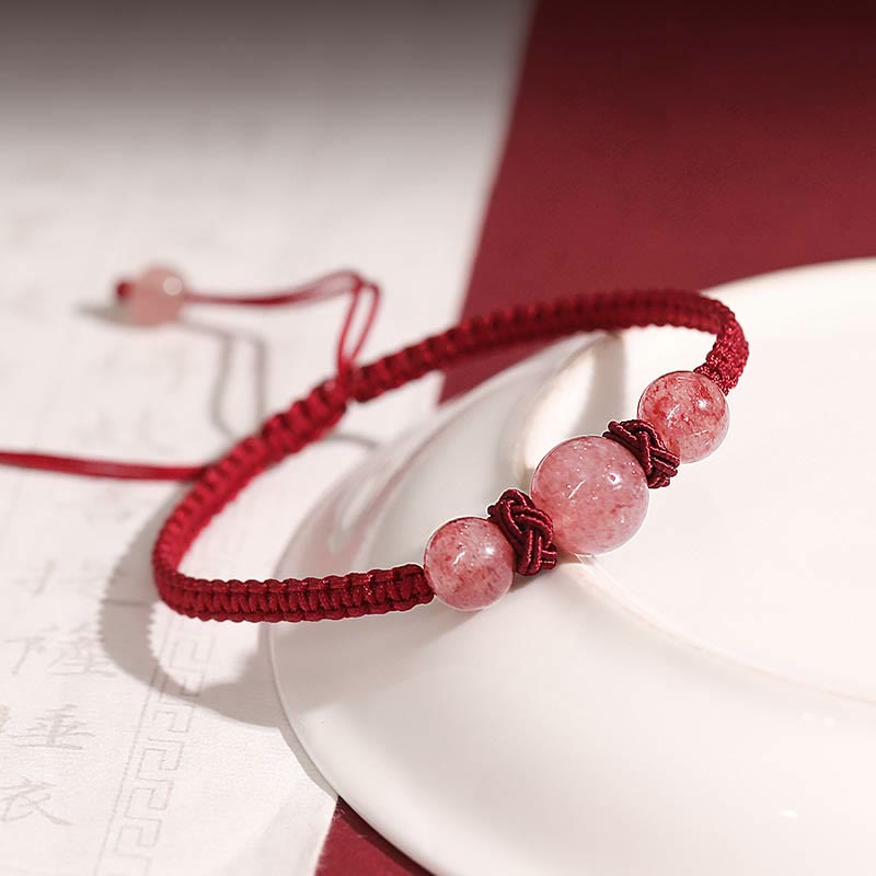 Pulsera tobillera con Buddha Stones, cristal de cuarzo, fresa Natural, amor, hilo rojo