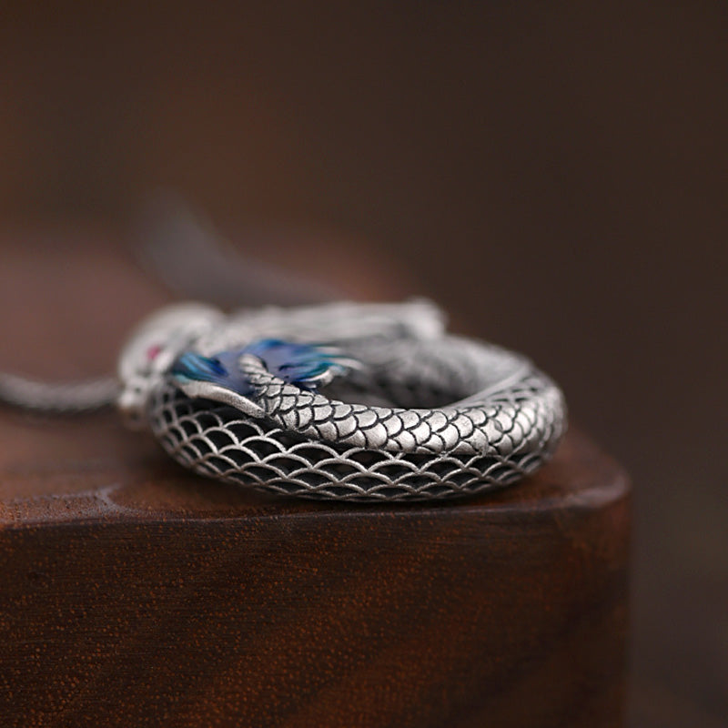 Buddha Stones de plata de ley 999, colgante de collar con éxito tallado con hebilla de la paz, año del dragón