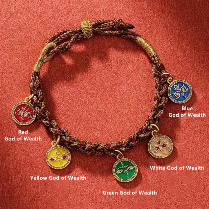 Pulsera de cuerda trenzada de la suerte Thangka de los cinco dioses tibetanos de la riqueza
