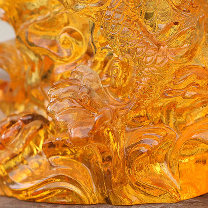 Buddha Stones hechas a mano, zodíaco chino, dragón amarillo Liuli, pieza de arte con cristal, protección de la suerte, decoración para el hogar y la Oficina