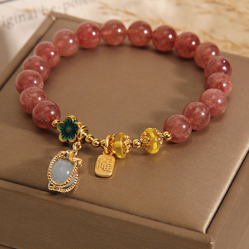 Pulsera de amor de la marca Fortune de aguamarina de cristal de cuarzo fresa Natural con Buddha Stones