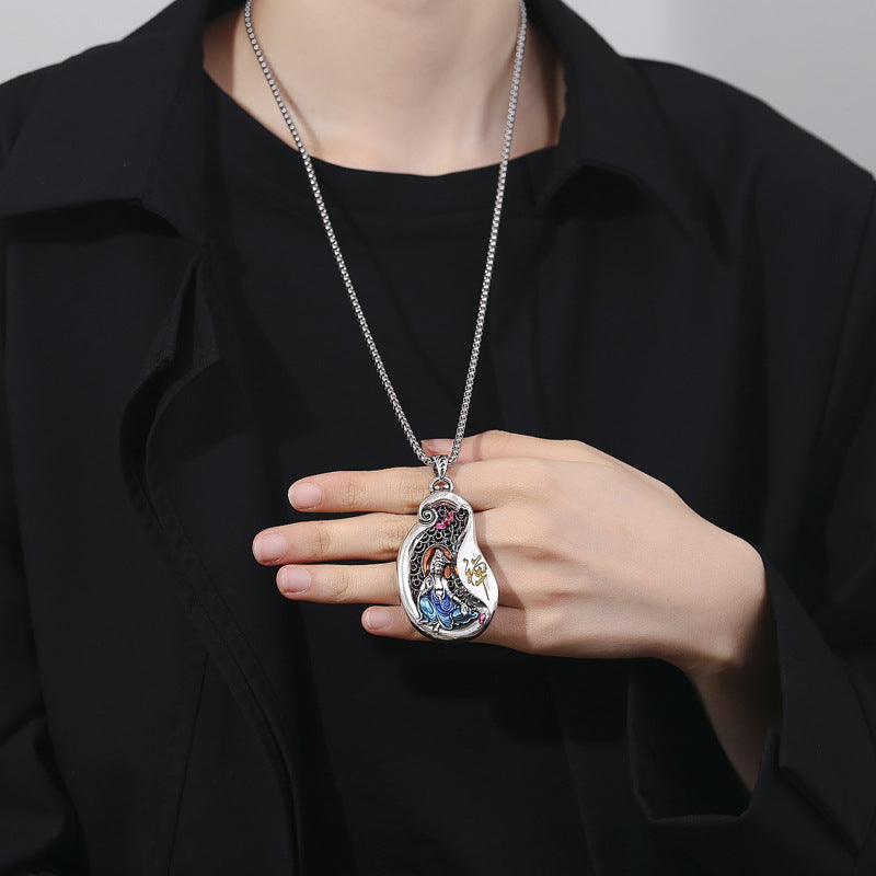 Colgante de collar de riqueza de cobre con diseño de loto Avalokitesvara de Buddha Stones