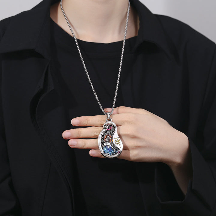 Colgante de collar de riqueza de cobre con diseño de loto Avalokitesvara de Buddha Stones