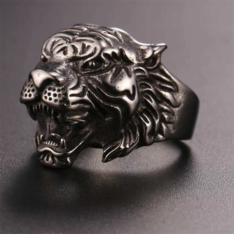 Anillo de motociclista Punk Rock con equilibrio de acero titanio y cabeza de tigre Animal para hombre
