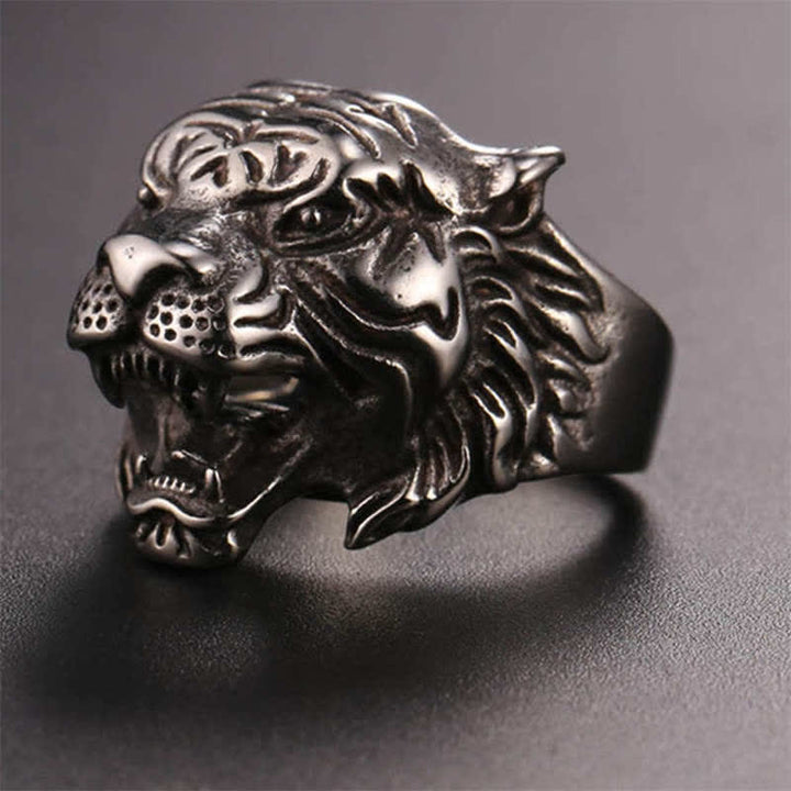 Anillo de motociclista Punk Rock con equilibrio de acero titanio y cabeza de tigre Animal para hombre