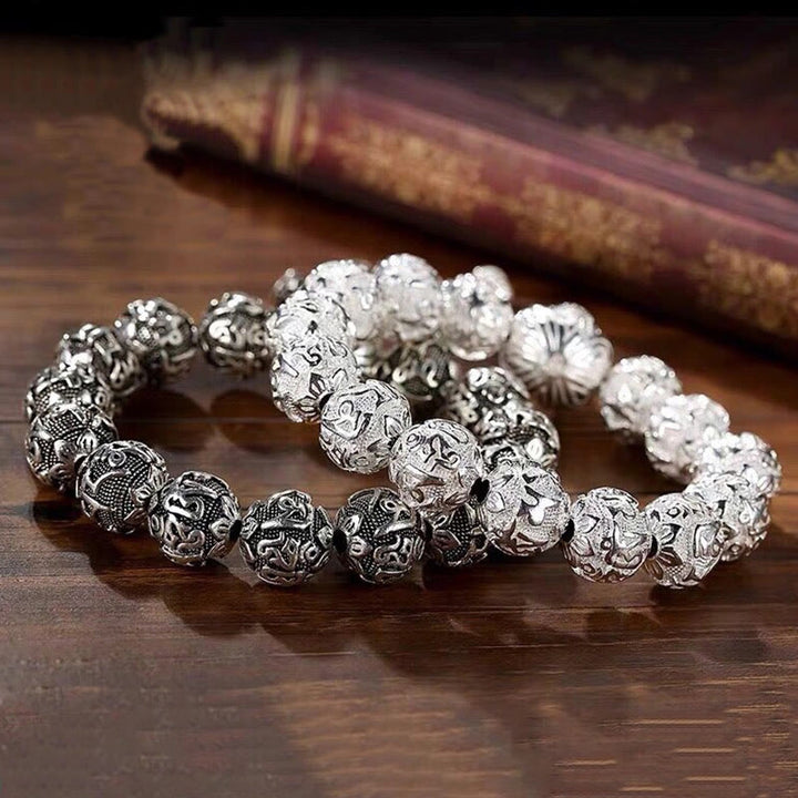 Pulsera de amuleto de cuentas de aleación talladas Om Mani Padme Hum tibetano con Buddha Stones