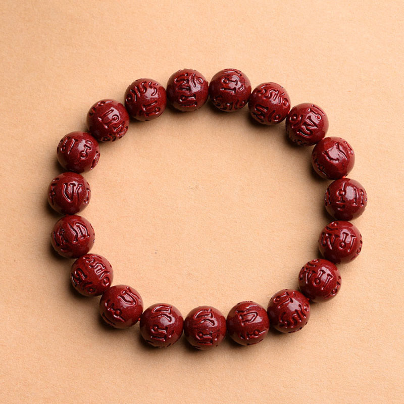 Pulsera de bendición de loto con patrón de traste Om Mani Padme Hum de cinabrio Natural con Buddha Stones