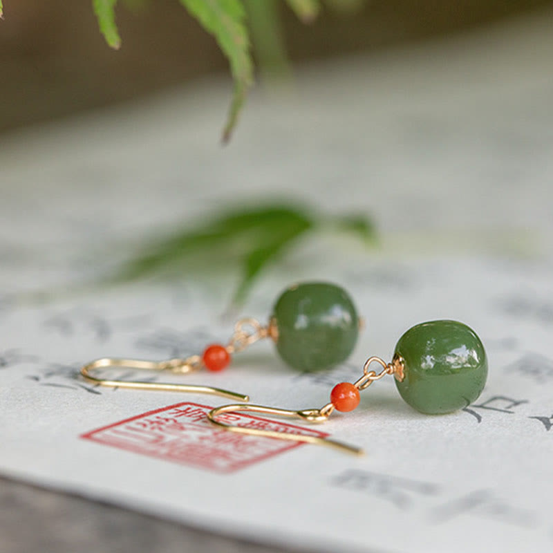 Pendientes colgantes de jade hetiano y ágata roja con Buddha Stones , chapados en plata de ley 925 y oro de 14 quilates. - image 15