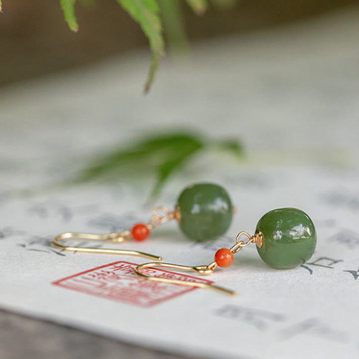 Pendientes colgantes de jade hetiano y ágata roja con Buddha Stones , chapados en plata de ley 925 y oro de 14 quilates. - image 15