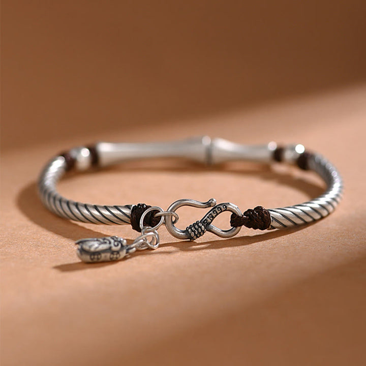 Pulsera de plata de ley 999 con diseño de bambú y suerte de cigarra