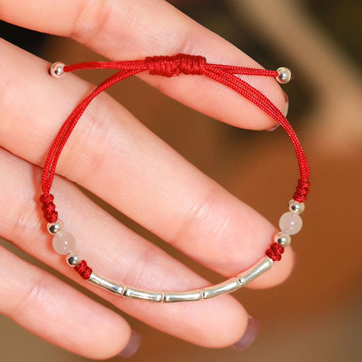 Pulsera trenzada de cuerda de protección de cuentas de ágata blanca de bambú de plata de ley 925 con Buddha Stones