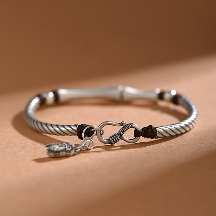 Pulsera de plata de ley 999 con diseño de bambú y suerte de cigarra