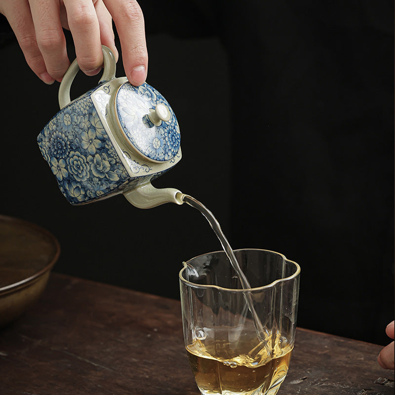 Buddha Stones porcelana azul y blanca té chino Gongfu cerámica tetera de kungfú taza filtro de té bote