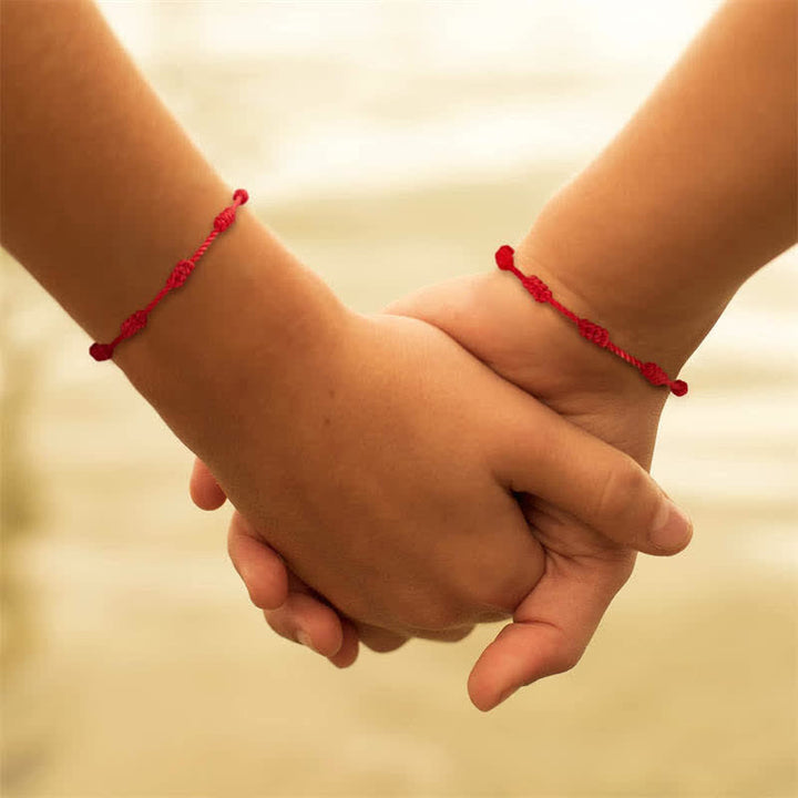 Buddha Stones 4 piezas pulsera de protección de hilo rojo de siete nudos contra el mal de ojo